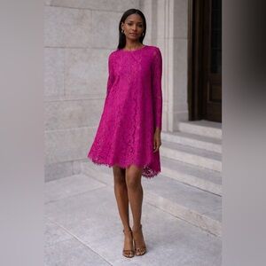 Sz 2 Adam Lippes Collective Long Sleeve Trapeze Pink Lace Dress $445 MSRP